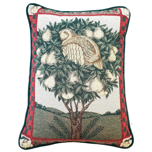 Partridge In Pear Tree Christmas Tapestry Pillow Riverdale Fraser 12"×16" Green - Picture 1 of 9